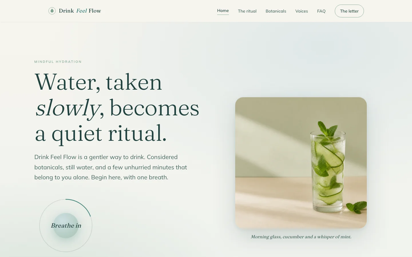 Drink Feel Flow — Feel homepage screenshot